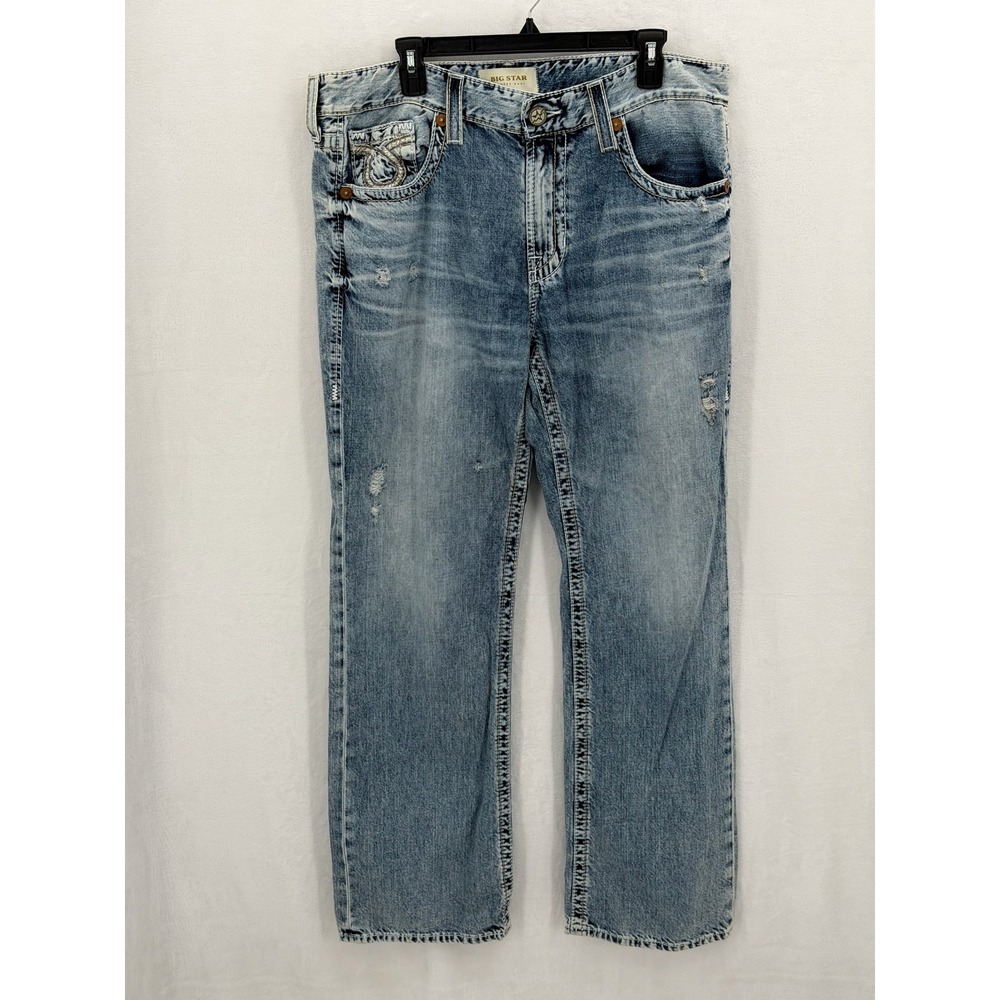 Big Star Jeans Men 36x32 Light Wash Distressed Pioneer Bootcut Grunge Streetwear